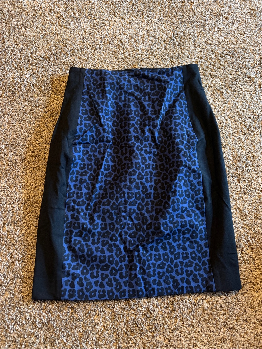 Banana Republic Blue Leopard Print Pencil Skirt with Black Side Panels